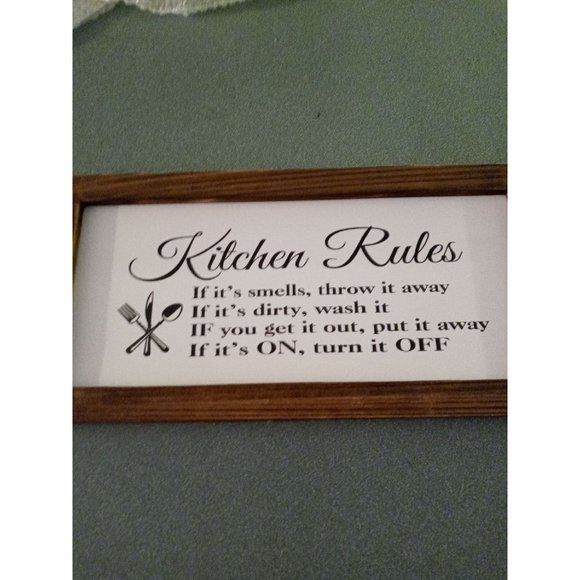 Kitchen Rules Wood Frame Sign 8 X 16 NEW! - Picture 1 of 2